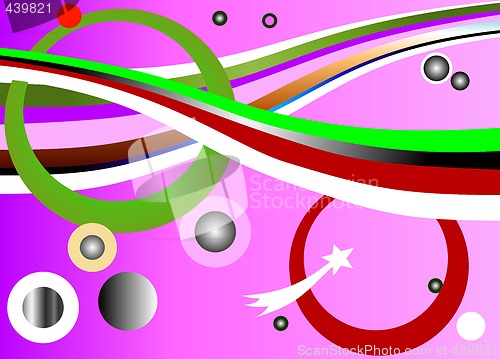 Image of circles and rainbow background in pink, green and white