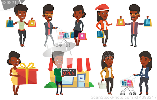 Image of Vector set of shopping people characters.