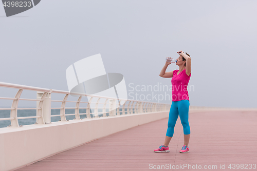 Image of Fitness woman drinking water