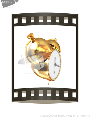 Image of Old style of Gold Shiny alarm clock. 3d illustration. The film s