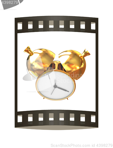 Image of Old style of Gold Shiny alarm clock. 3d illustration. The film s