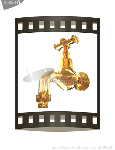 Image of Gold water tap. 3d illustration. The film strip.