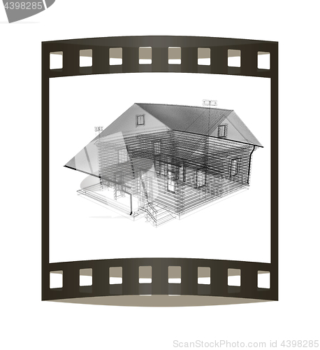 Image of line drawing of house. Top view. 3d illustration. The film strip