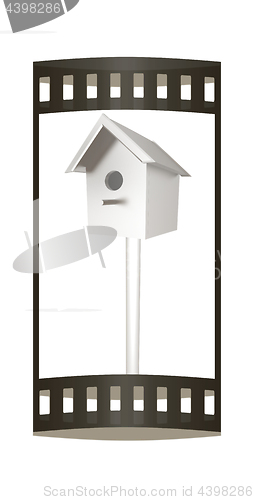 Image of birdhouse - a metal souvenir. 3d illustration. The film strip.