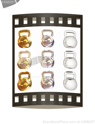 Image of A set of sports items - weights. 3d illustration. The film strip