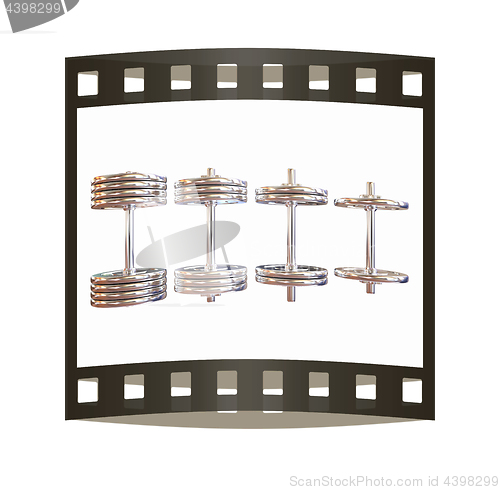 Image of dumbbells. 3d illustration. The film strip.