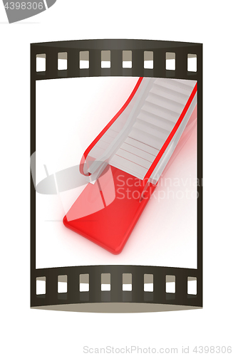 Image of Single escalator. 3d illustration. The film strip.