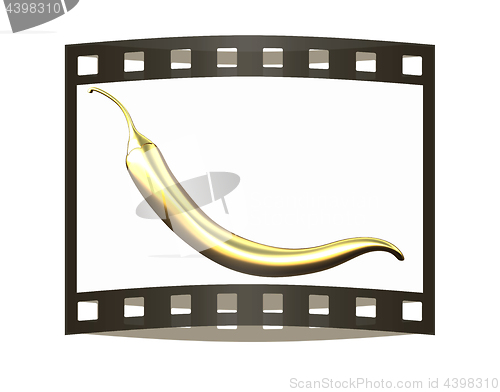 Image of Gold Hot Pepper Icon. 3d illustration. The film strip.