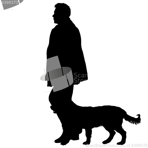 Image of Silhouette of man and dog on a white background