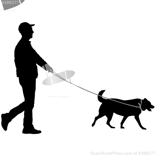 Image of Silhouette of man and dog on a white background