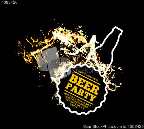 Image of Beer party. Splash of beer with bubbles on a black background. Vector illustration