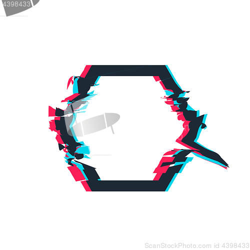 Image of Glitch distortion frame. Vector hexagon illustration