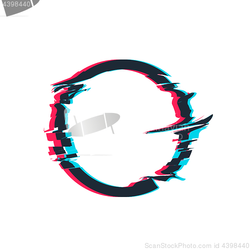 Image of Glitch distortion frame. Vector circle illustration