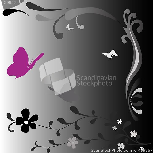 Image of black and white fantasy design with butterflies