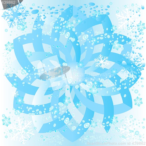 Image of ice rosette with snowflakes and bubbles