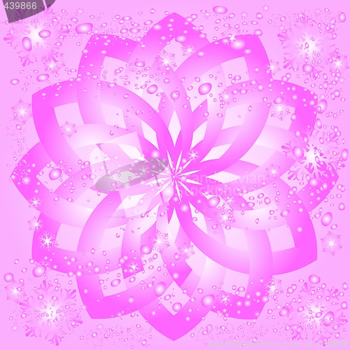 Image of ice pink rosette with snowflakes and bubbles