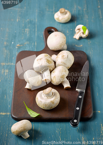 Image of fresh mushrooms on wooden cutting board