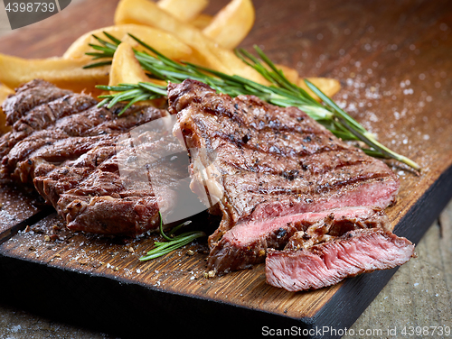 Image of grilled beef steak and potatoes