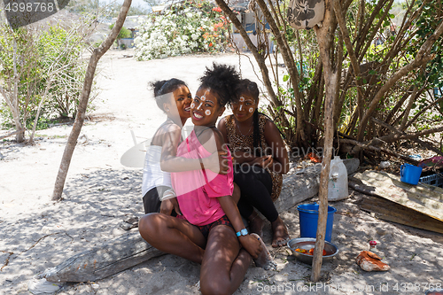 Image of Native Malagasy Sakalava ethnic girls, beauties with decorated face