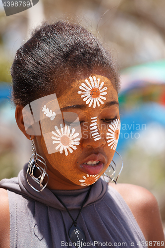 Image of Native Malagasy Sakalava ethnic girls, beauties with decorated face