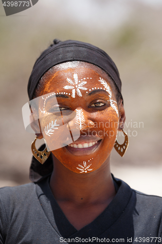 Image of Native Malagasy Sakalava ethnic girls, beauties with decorated face