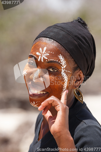 Image of Native Malagasy Sakalava ethnic girls, beauties with decorated face