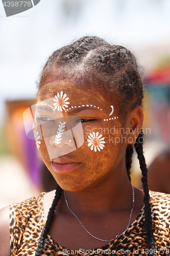 Image of Native Malagasy Sakalava ethnic girls, beauties with decorated face