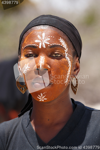 Image of Native Malagasy Sakalava ethnic girls, beauties with decorated face