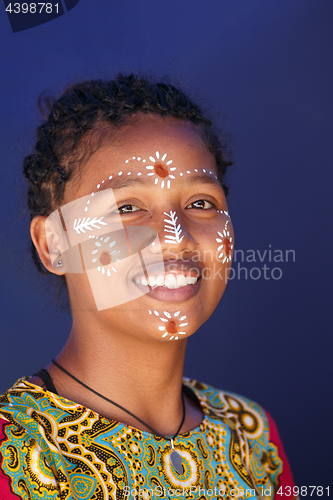 Image of Native Malagasy Sakalava ethnic girls, beauties with decorated face