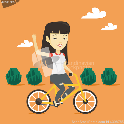 Image of Woman riding bicycle vector illustration.