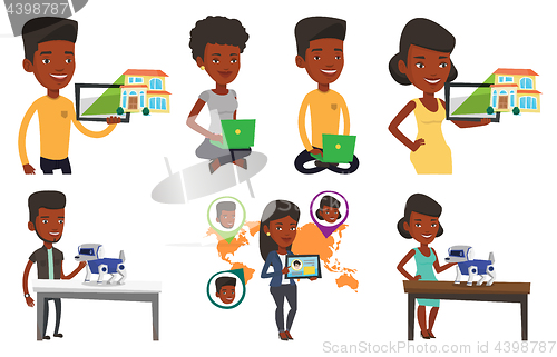 Image of Vector set of people using modern technologies.