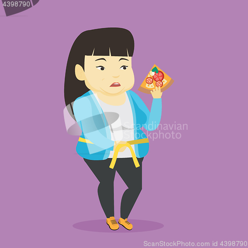 Image of Woman measuring waist vector illustration.
