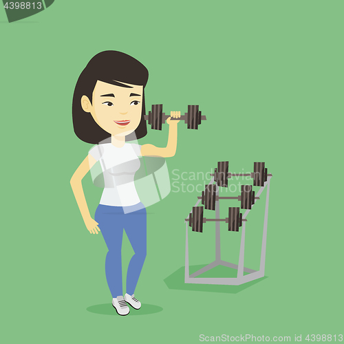 Image of Woman lifting dumbbell vector illustration.