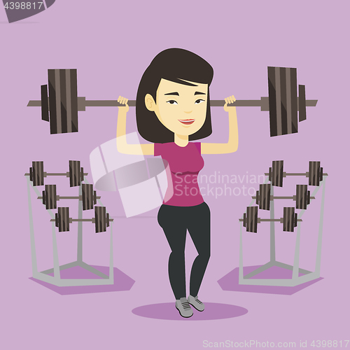 Image of Woman lifting barbell vector illustration.