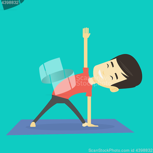 Image of Man practicing yoga triangle pose.