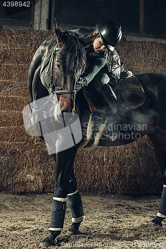 Image of Image of happy female sitting on purebred horse