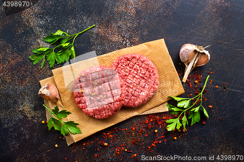 Image of raw cutlets for burger