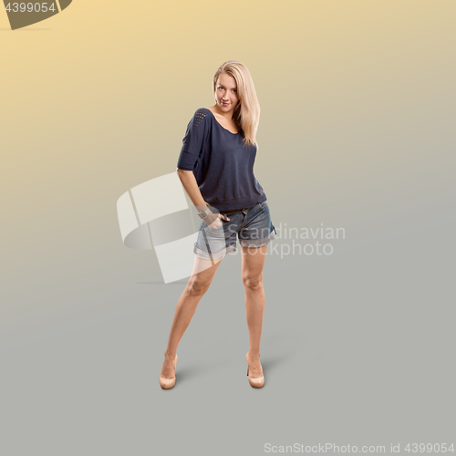 Image of Woman isolated on trendy gradient background
