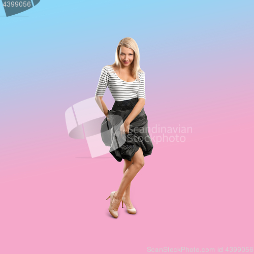 Image of Woman isolated on trendy gradient background