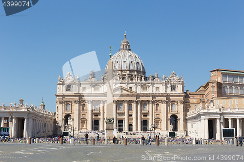Image of VATICAN CITY, VATICAN - NOVEMBER 1, 2017: The St. Peter\'s basilica is seen at St. Peter\'s square on October 30, 2017 in Vatican City, Vatican.
