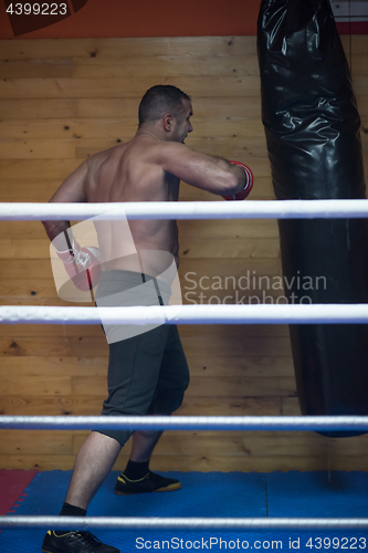 Image of kick boxer training on a punching bag