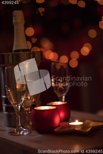 Image of champagne on a wooden table