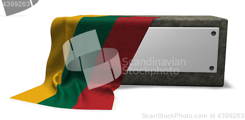 Image of stone socket with blank sign and flag of lithuania