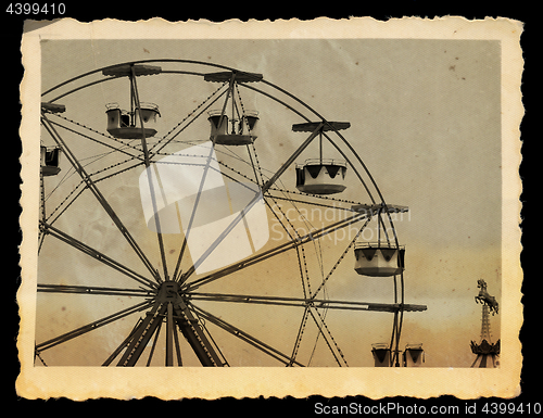 Image of vintage photo of ferris wheel in amusement park