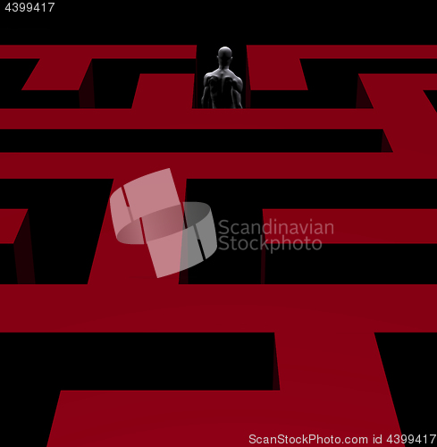 Image of man exiting maze 3d illustration