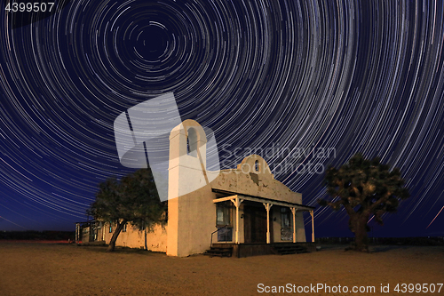 Image of Night Time Famous Church from Kill Bill Under Time Lapsed Stars