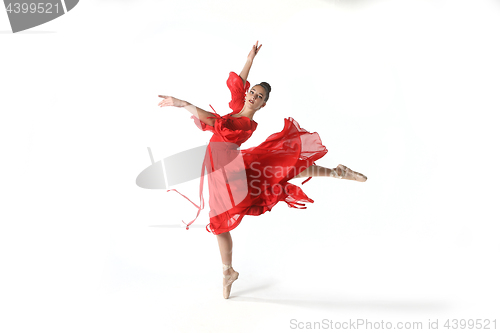 Image of Talented Ballet Dancer in Studio on White Background