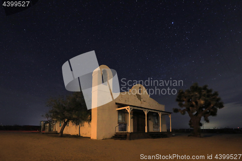 Image of Night Time Famous Church from Kill Bill Under Time Lapsed Stars