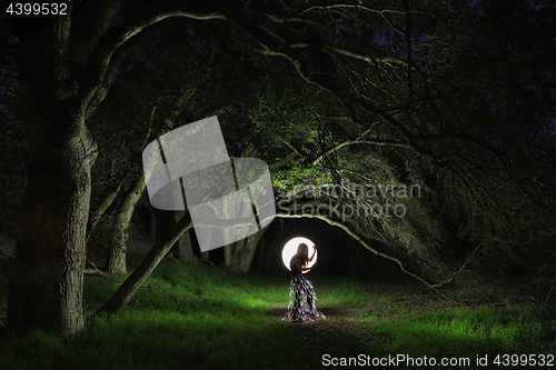 Image of Creative Light Painting With Color Tube Lighting With Landscapes