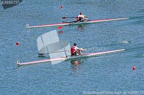 Image of Rowers in a rowing boat on the race